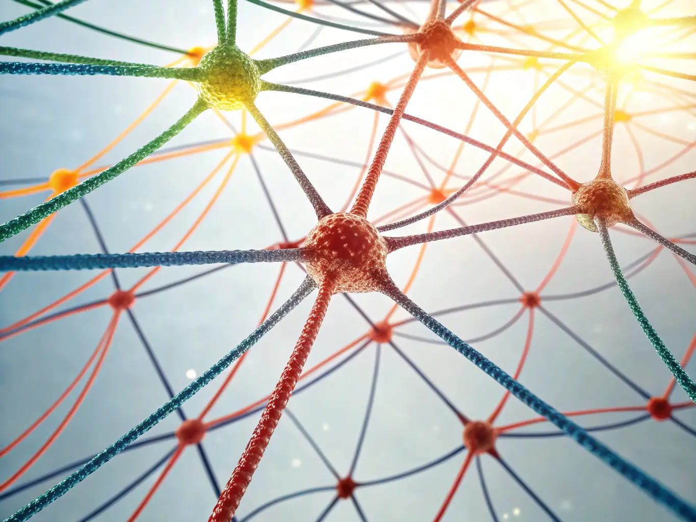 A close-up shot of a neural network visualization, representing the AI module, with code snippets subtly overlaid to convey the technical depth.